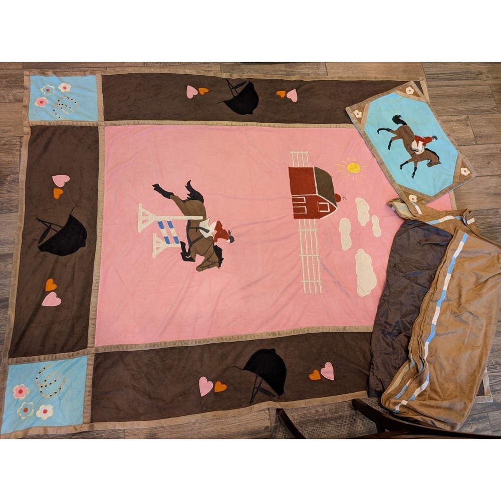 RARE Carstens 48693381 Jockey Equestrian Horse | Twin Blanket Bed Skirt Sham Set